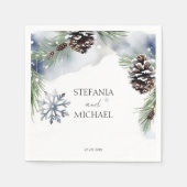 Winter bruiloft waterverf besneeuwde dennen sjablo servet (Voorkant)