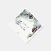 Winter bruiloft waterverf besneeuwde dennen sjablo servet (Hoek)