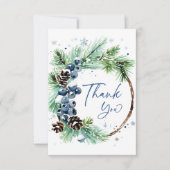 Winter bruiloft waterverf dennenkrans bedankkaart (Voorkant)