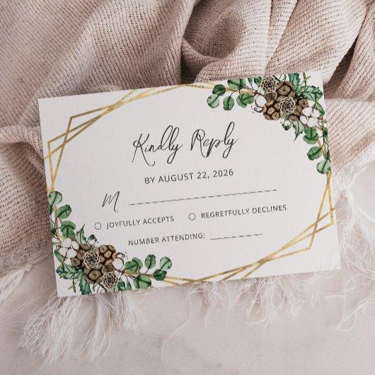 Winter Bruiloft Waterverf Groene Script RSVP Kaartje