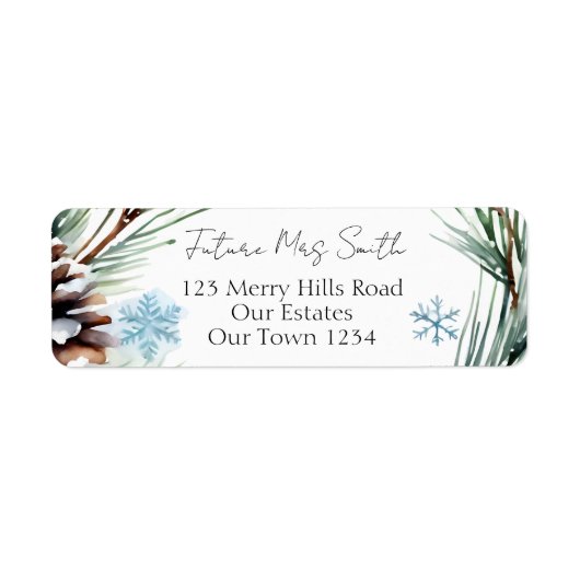 Winter bruiloft waterverf sneeuwdennen adreslabel etiket (Voorkant)