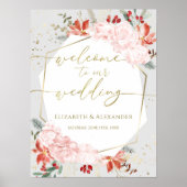 Winter bruiloft Welkomstbord Vergulde Waterverf Poster (Voorkant)