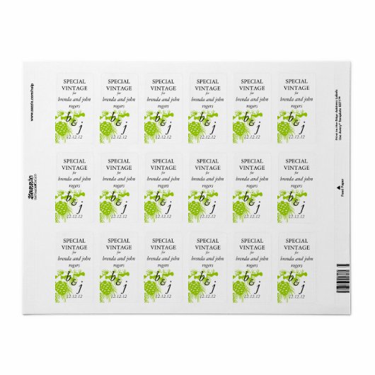 Winter bruiloft wijn fles label groen (Full Sheet)