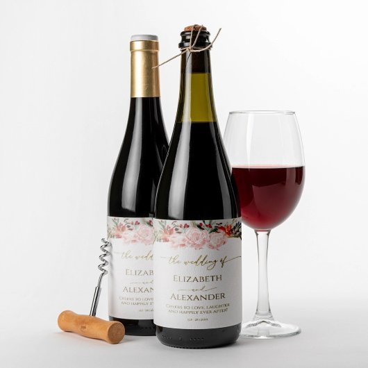 Winter Bruiloft Wijnlabel Waterverf verguld Script Wijn Etiket