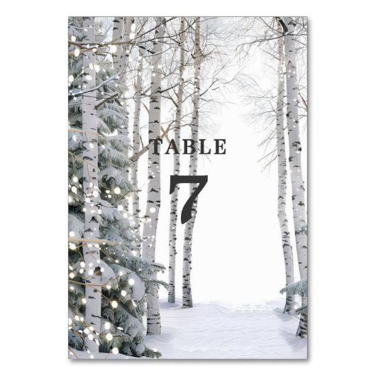 Winter bruiloft witte berk sneeuwvlokken pijnbomen kaart (Voorkant)