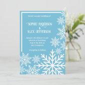 Winter bruiloft witte sneeuwvlokken op turquoise i kaart (Staand voorkant)