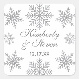 Winter bruiloft zilveren sneeuwvlok vierkante sticker