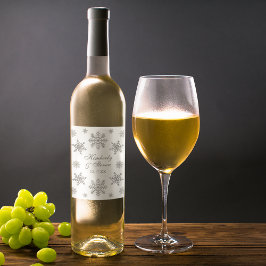 Winter bruiloft zilveren sneeuwvlok wijn etiket