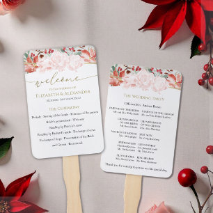 Winter bruiloftceremonie programma vergulde bloeme handwaaier