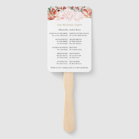 Winter bruiloftceremonie programma vergulde bloeme handwaaier (Achterkant)