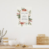 Winter Bruiloftsfeest Evergreen Poinsettia Welkom Poster (Keuken)