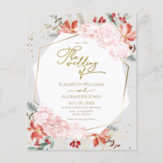 Winter Bruiloftsinvitaties Vergulde Waterverf Bloe (Voorkant)