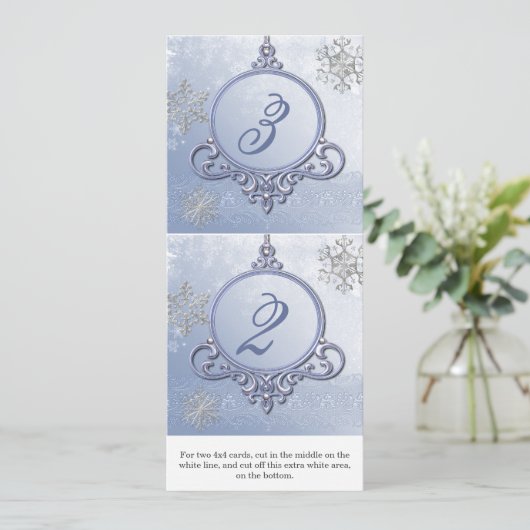Winter Bruiloftsornament Ontvangst Tafel Nummers Kaart (Staand voorkant)