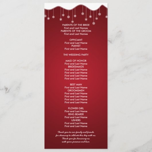 Winter Bruiloftsprogramma Sneeuwvlok Decoratie Roo Programmakaart (Achterkant)