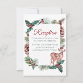 Winter Bruiloftsreceptie Kerst Herten Rood Bloemmo Kaart (Voorkant)