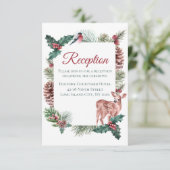 Winter Bruiloftsreceptie Kerst Herten Rood Bloemmo Kaart (Staand voorkant)