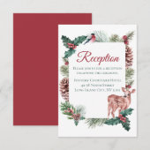 Winter Bruiloftsreceptie Kerst Herten Rood Bloemmo Kaart (Voorkant / Achterkant)