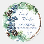 Winter bruiloftsshower waterverf dennenkrans cadea ronde sticker (Voorkant)