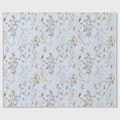 Winter Bruin Bloemen en Bladeren Patroon Cadeaupapier (Vlak)