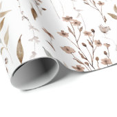 Winter Bruin  Bloemen en Bladeren Patroon Cadeaupapier (Rol Hoek)