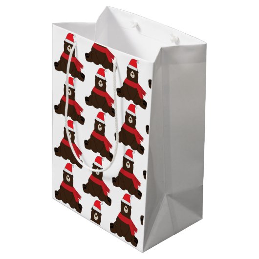 Winter Bruine Beer Midden Geschenkentas  Medium Cadeauzakje (Achterkant Gekanteld)