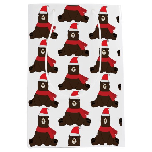 Winter Bruine Beer Zak Medium Geschenk  Medium Cadeauzakje (Voorkant)