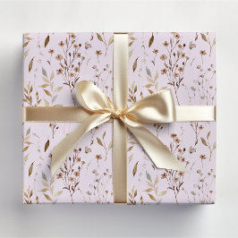 Winter Bruine Mooie Bloemen en Bladeren Patroon Cadeaupapier