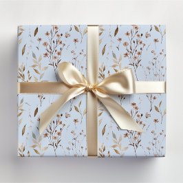 Winter Bruine Mooie Bloemen en Bladeren Patroon Cadeaupapier