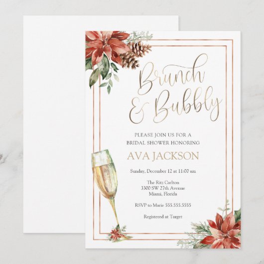 Winter Brunch en Bubble Champagne Vrijgezellenfees Kaart (Voorkant / Achterkant)