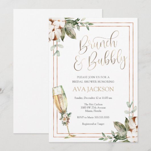 Winter Brunch en Bubble Champagne Vrijgezellenfees Kaart (Voorkant / Achterkant)