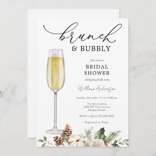 Winter Brunch en Bubble Vrijgezellenfeest Kaart (Voorkant / Achterkant)