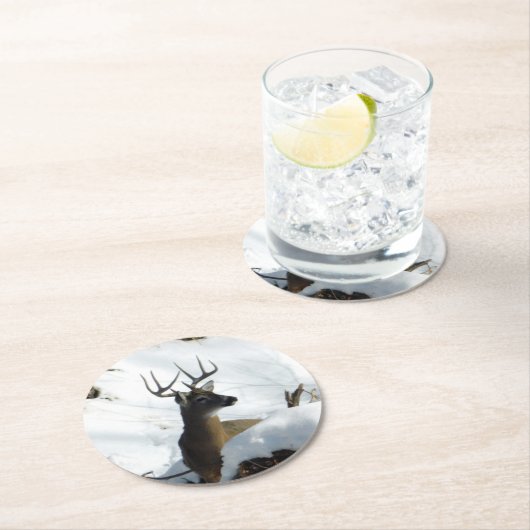 Winter Buck-Onderzetter Ronde Kartonnen Onderzetter (Insitu)