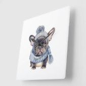 Winter Bulldog Baby in Blue Cap and Scarf Vierkante Klok (Hoek)