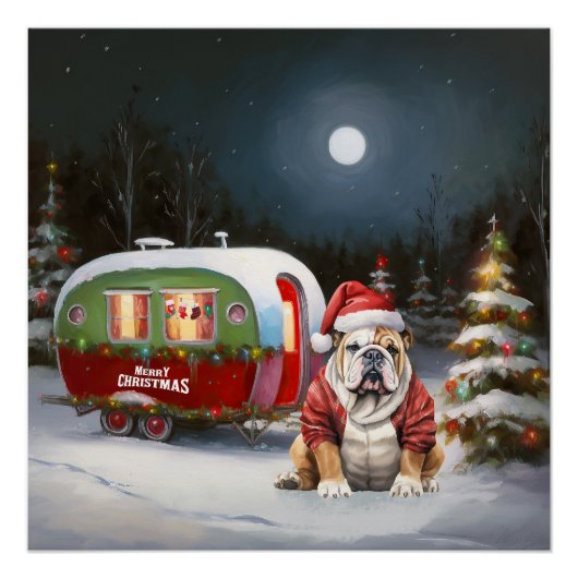 Winter Bulldog Caravaan Kerstavontuur  Perfect Poster (Voorkant)