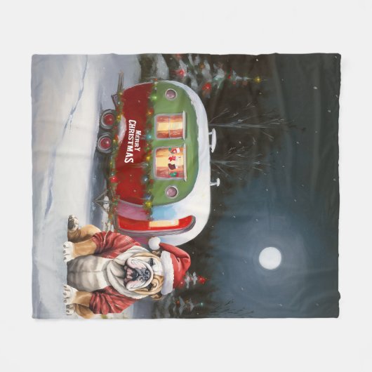 Winter Bulldog Caravan Kerstavontuur Fleece Deken (Voorkant (Horizontaal))