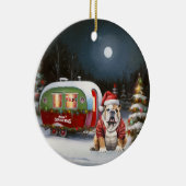 Winter Bulldog Caravan Kerstavontuur Keramisch Ornament (Rechts)