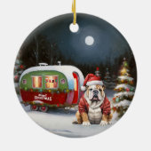 Winter Bulldog Caravan Kerstavontuur Keramisch Ornament (Achterkant)