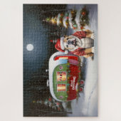 Winter Bulldog Caravan Kerstavontuur Legpuzzel (Verticaal)