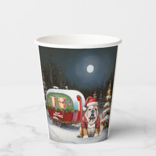 Winter Bulldog Caravan Kerstavontuur Papieren Bekers (Achterkant)