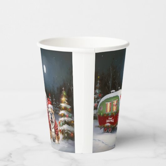 Winter Bulldog Caravan Kerstavontuur Papieren Bekers (Rechts)