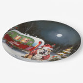 Winter Bulldog Caravan Kerstavontuur Papieren Bordje (Gekanteld)