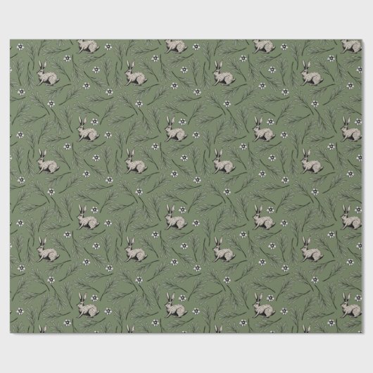 Winter Bunnies Forest Green Holiday Cadeaupapier (Vlak)