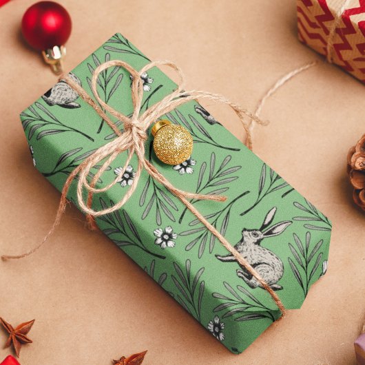 Winter Bunnies Groene Vakantie Cadeaupapier