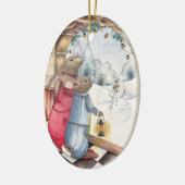 Winter Bunnies Keramisch Ornament (Links)
