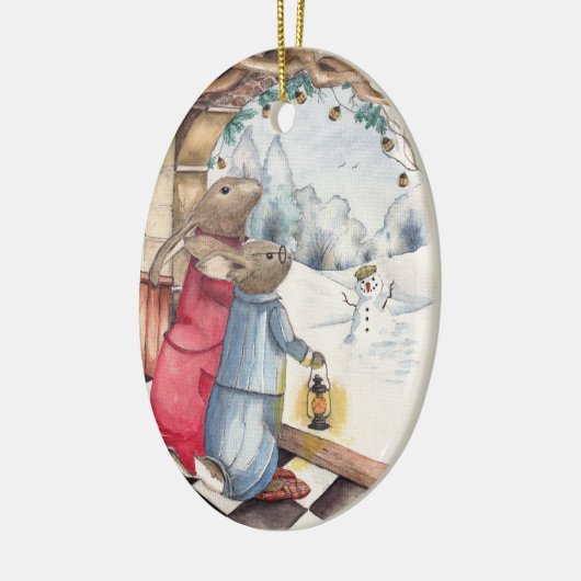 Winter Bunnies Keramisch Ornament (Links)