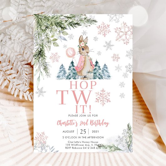 Winter Bunny Birthday Invitation Kaart