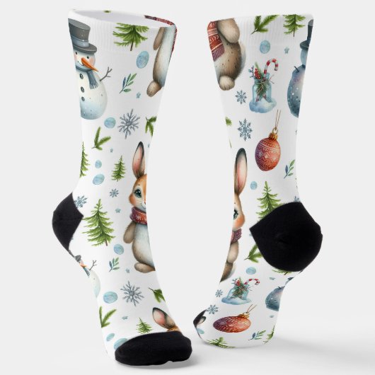 Winter Bunny Design, Kerst Konijn Sokken (Gebogen)