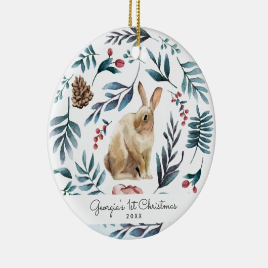 Winter Bunny | Gepersonaliseerde kerstversiering Keramisch Ornament (Rechts)