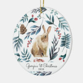Winter Bunny | Gepersonaliseerde kerstversiering Keramisch Ornament (Links)