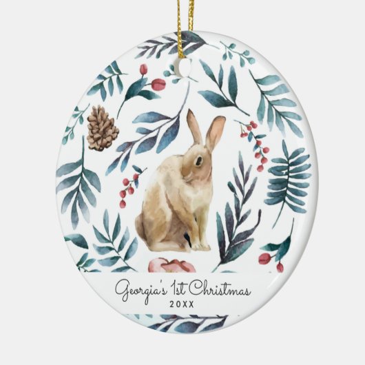 Winter Bunny | Gepersonaliseerde kerstversiering Keramisch Ornament (Links)